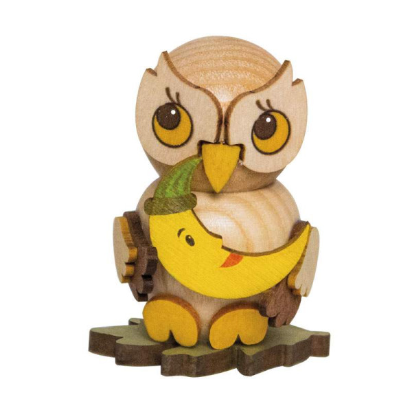 Kuhnert Holzfigur Eulenkind mit Mond zum Stellen Kuhnert Artikel 37423, Höhe ca. 4 cm