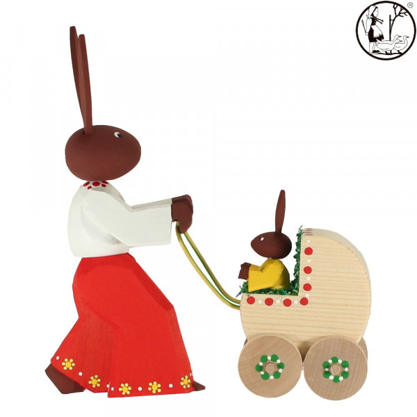 Hase mit Kinderwagen, bunt Bettina Franke Holzkunst & Schnitzen