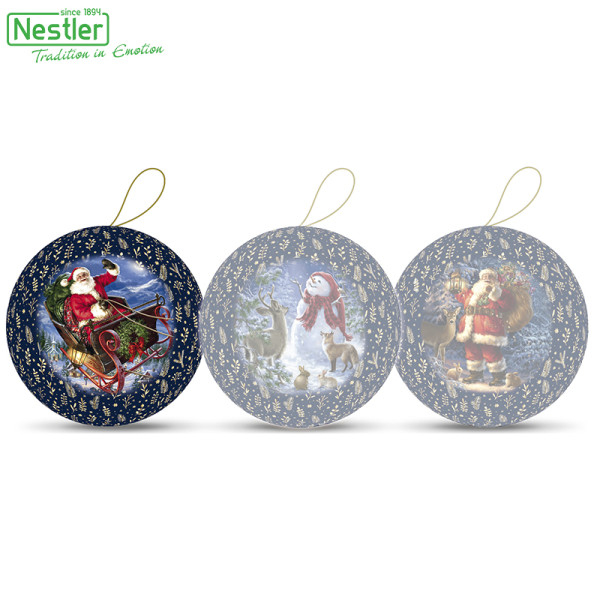 Nestler Weihnachtskugel mit Henkel - Blue Christmas, 10 cm Motiv "Santa mit Schlitten"