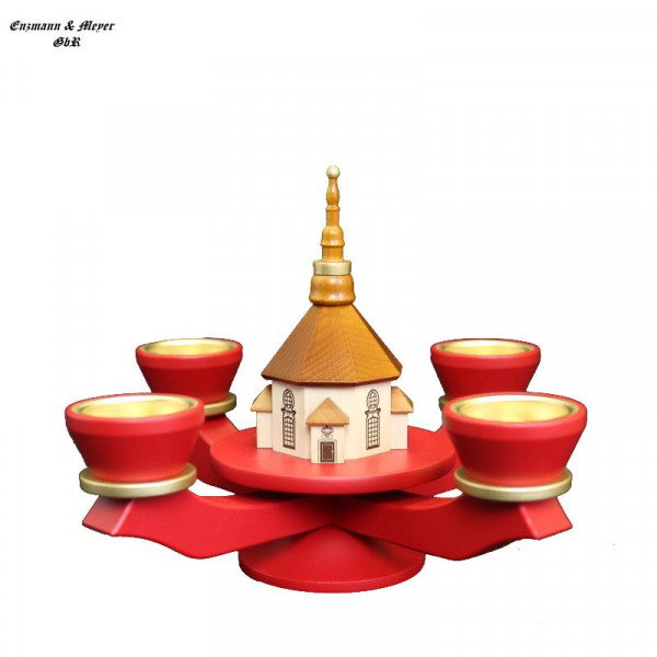 Adventsleuchter klein rot Seiffener Kirche für Teelichter
