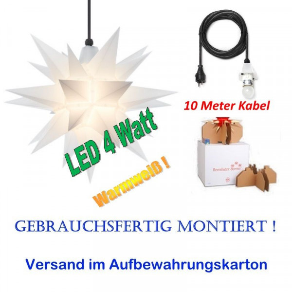 Herrnhuter Adventsstern Außenstern 40 cm Opal mit LED+ 10m Zuleitung gebrauchsfertig montiert im Aufbewahrungskart.