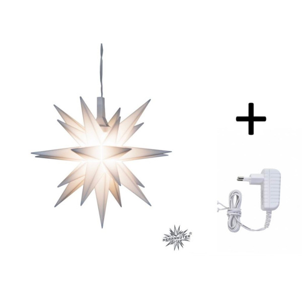Herrnhuter Adventsstern Komplettset 1 Stück Miniaturstern Farbe weiß mit Netzgerät 500 mA