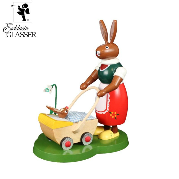 Hase mit Kinderwagen, 20 cm Richard Glässer Seiffen - Made in Germany