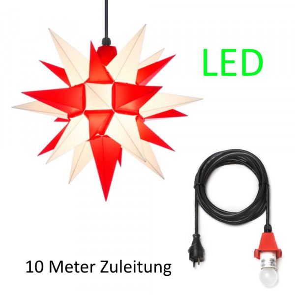 Herrnhuter Adventsstern Außenstern 40 cm weiß-rot mit Anschlußkabel 10 m und LED