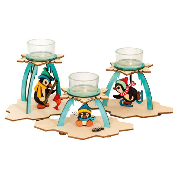 Bastelset Teelichthalter 3 Pinguine Größe ca. 13 x 9 x 11 cm , Artikel 10226
