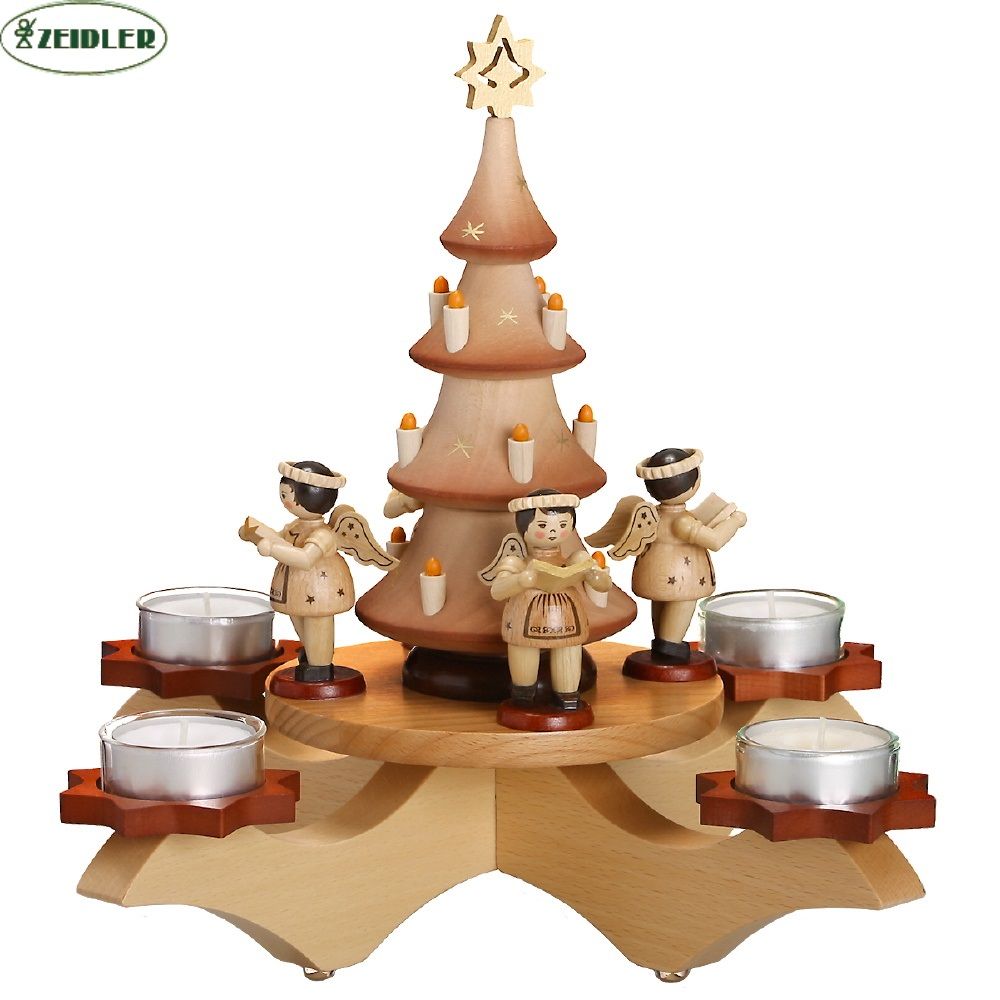 Adventsleuchter natur mit Baum und 4 Engeln natur Zeidler