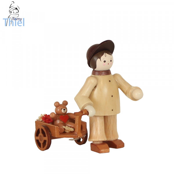 Junge mit Teddy und Wagen, natur - Höhe ca. 6 cm Volkskunstwerkstatt Romy Thiel