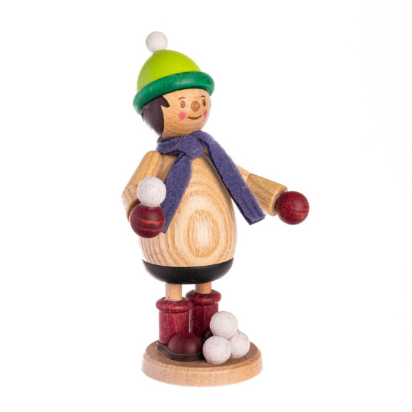 Sammelfigur Holzfigur Mäxchen mit Schneeball Kuhnert Artikel 63004, Höhe ca. 12cm