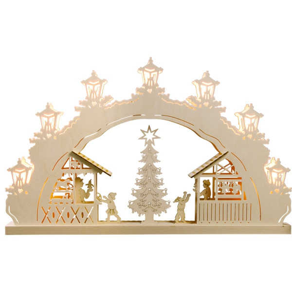 Schwibbogen 7 flammig Weihnachtsmarkt Qualität aus dem Erzgebirge - Made in Germany