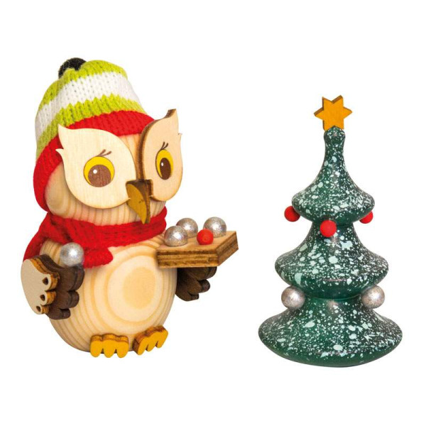 Kuhnert Holzfigur Minieule mit Weihnachtsbaum , Höhe ca. 7 cm