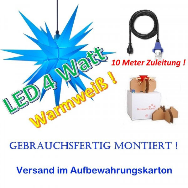 Herrnhuter Adventsstern Außenstern 68 cm Blau mit LED + 10m Zuleitung gebrauchsfertig montiert im Aufbewahrungskart.