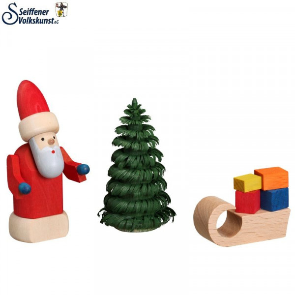 Miniatur Weihnachtsmann mit Schlitten 8 cm