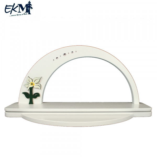 EKM LED-Lichtbogen weiß Swarovski®, Grundbrett beleuchtet & Klick weiß-weiß-Blume grün weiß