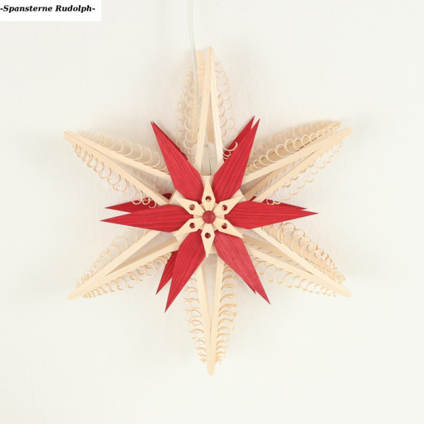 Erzgebirgischer Holz-Spanstern 238R doppelt natur-rot, 34 cm Baum-und Fensterschmuck Rudolph