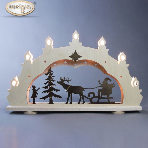 Schwibbogen 7 flammig Weihnachtsmann auf Schlitten Rustikal