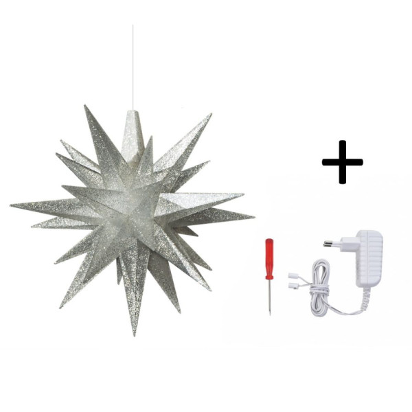 Herrnhuter Adventsstern Komplettset 1 Stück A1E mit Netzteil Farbe silber mit Netzgerät 300 mA