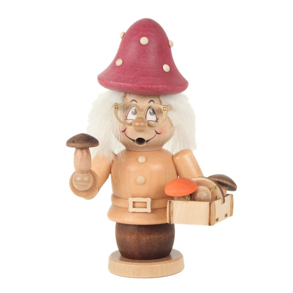 Räucherfigur Miniwichtel Pilzwichtel mit Pilzkorb Hergestellt im Erzgebirge by Kuhnert