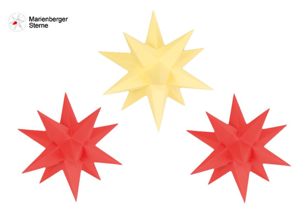 Marienberger Papiersterne 3er Set Rot,Rot,Gelb, 3 Sterne 16 cm ohne Beleuchungsset & Netzgerät