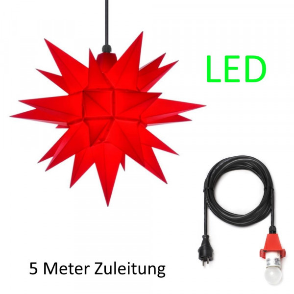 Herrnhuter Adventsstern Außenstern 40 cm rot und Anschlußkabel 5 m und LED