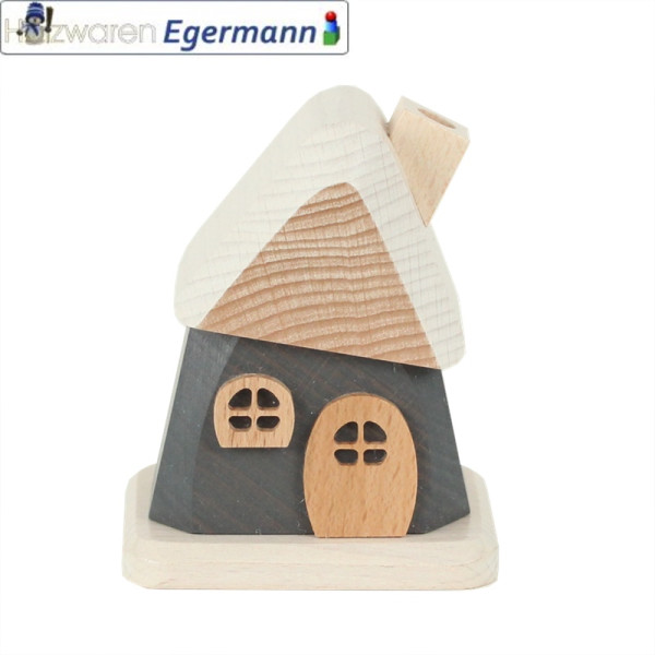 Räucherhaus klein, grau mit weißem Dach, ca. 9 cm hoch Holzwaren Egermann - Made in Germany -