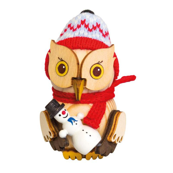 Kuhnert Holzfigur Minieule mit Schneemann , Höhe ca. 7 cm