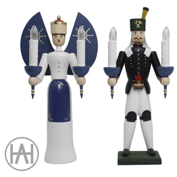 Engel und Bergmann farbig lasiert matt, el. beleuchtet 29 cm Handarbeit von Andreas Hegewald Seiffen