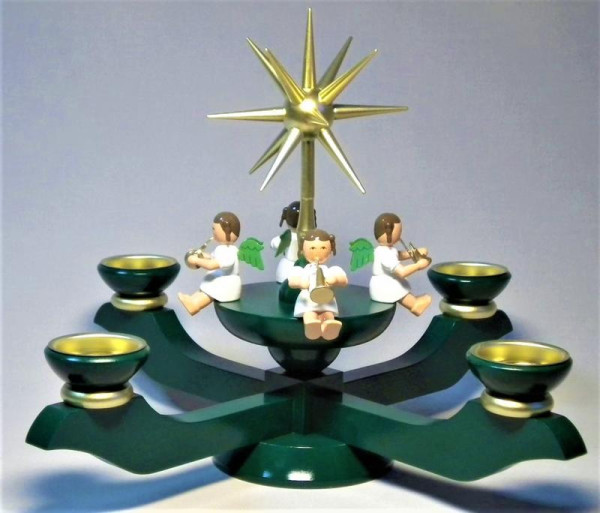 Adventsleuchter, grün für Teelichter mit Engeln Richard Glässer Seiffen - Made in Germany