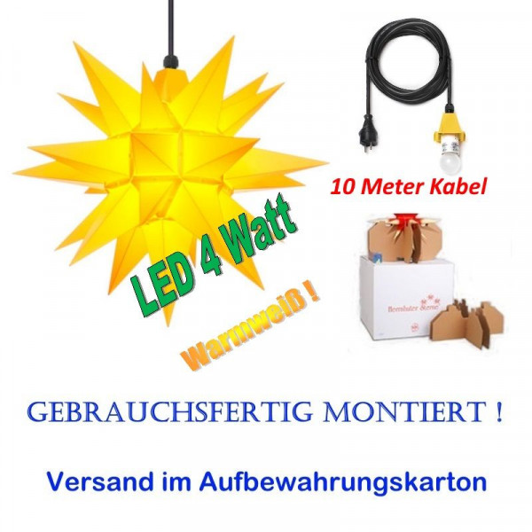 Herrnhuter Adventsstern Außenstern 40 cm Gelb mit LED+ 10m Zuleitung gebrauchsfertig montiert im Aufbewahrungskart.