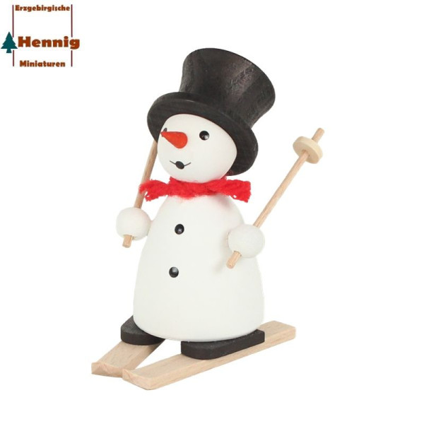 Schneemann mit Ski, ca. 8 cm -Hennig Figuren Deutschneudorf-