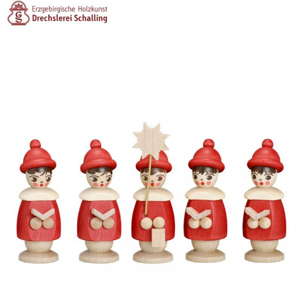 Kurrende (5 Kurrendefiguren) rot, 50 mm hoch Drechslerei Thomas Schalling Seiffen