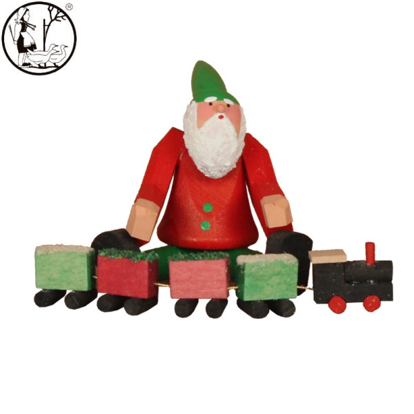 Weihnachtswichtel mit Zug, sitzend Bettina Franke Holzkunst & Schnitzen