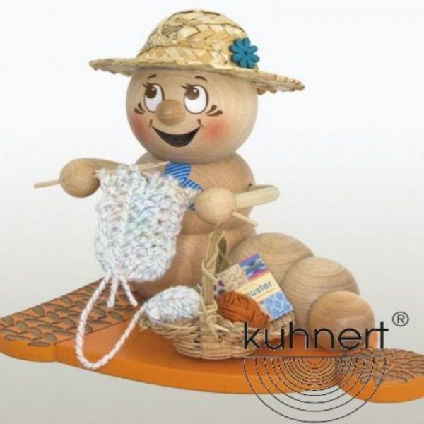 Erzgebirgische Räucherfigur Strickwurm Rosi, Artikel 37019