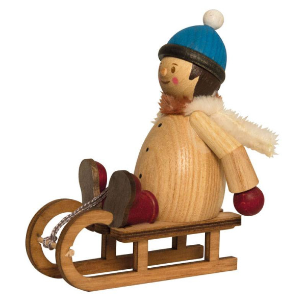 Sammelfigur Holzfigur Mäxchen Schlittenfahrer, Kuhnert Artikel 63006, Höhe ca. 12cm