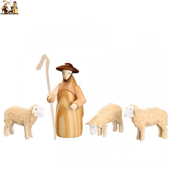 Krippefiguren Hirte mit 3 Schafen natur ca. 8 cm*