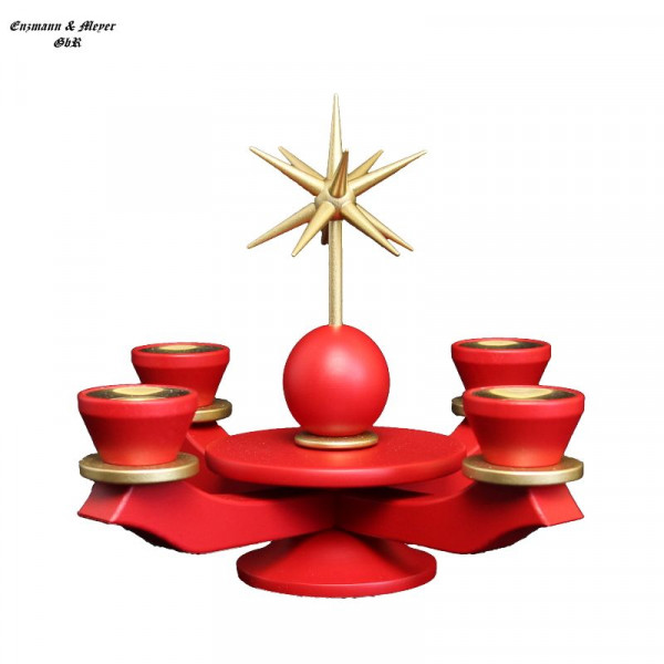 Adventsleuchter klein rot für Kerzen mit Stern & Teller