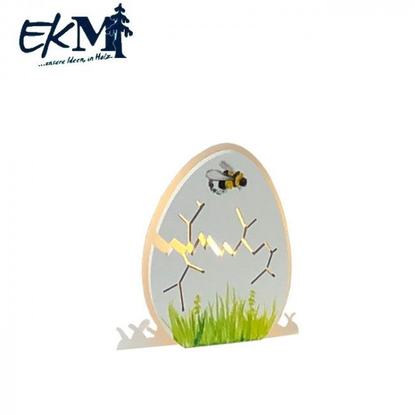 Design Klick mit Glas Osterei weiß mit Hummel 11 cm EKM Erzgebirgs Kunstwerkstatt Markl