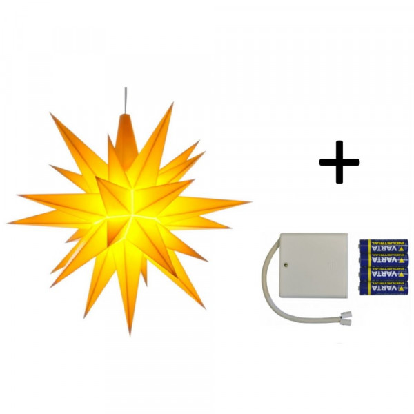 Herrnhuter Adventsstern Komplettset 1 Stück A1E mit Netzteil Farbe gelb mit Batteriehalter