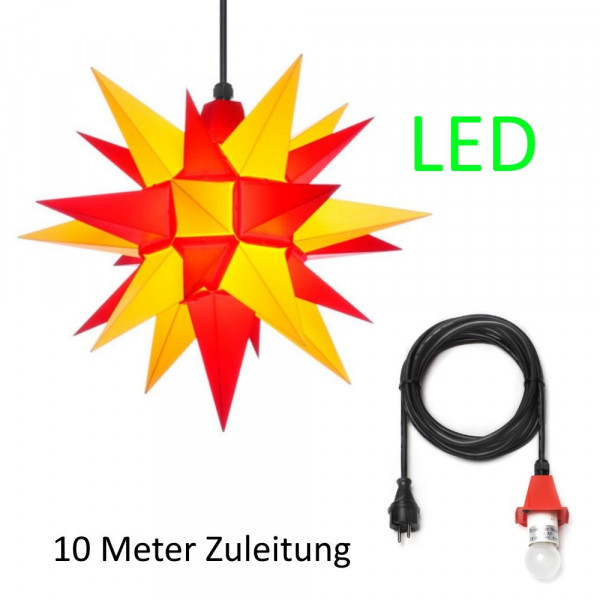 Herrnhuter Adventsstern Außenstern 40 cm gelb-rot mit Anschlußkabel 10 m und LED