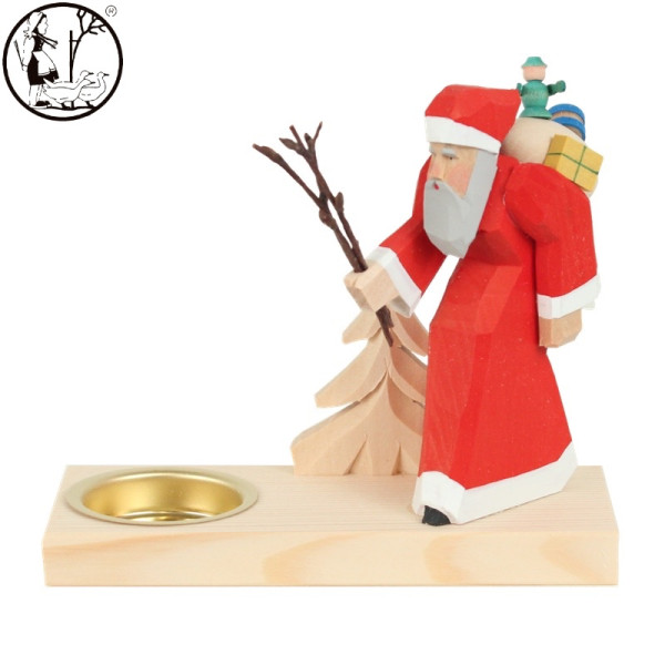 Weihnachtsmann auf Sockel mit Teelicht Bettina Franke Holzkunst & Schnitzen