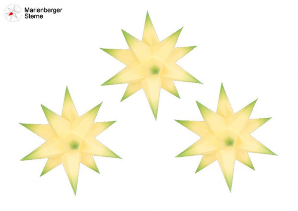 Marienberger Sterne (Papiersterne) 3er Set Gelb-Grün 3 Marienberger Sterne 16 cm ohne Beleuchungsset & Netzgerät