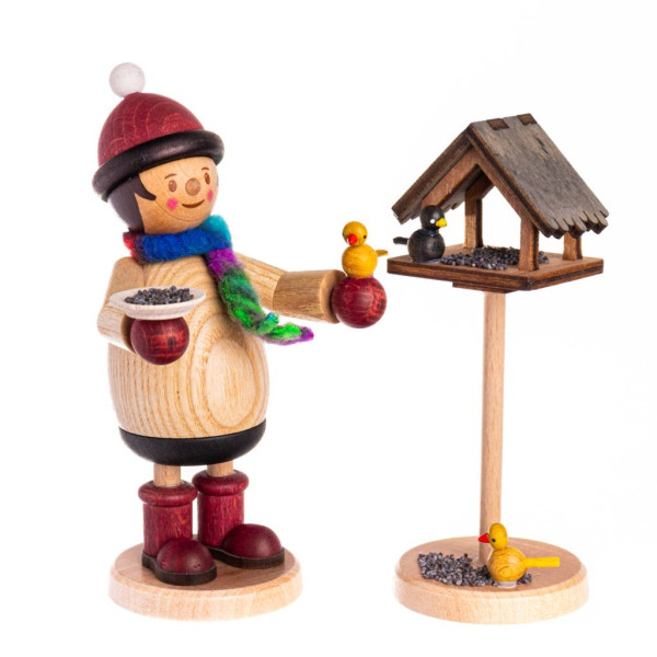 Sammelfigur Holzfigur Mäxchen Vogelfütterung Kuhnert Artikel 63003, Höhe ca. 12cm