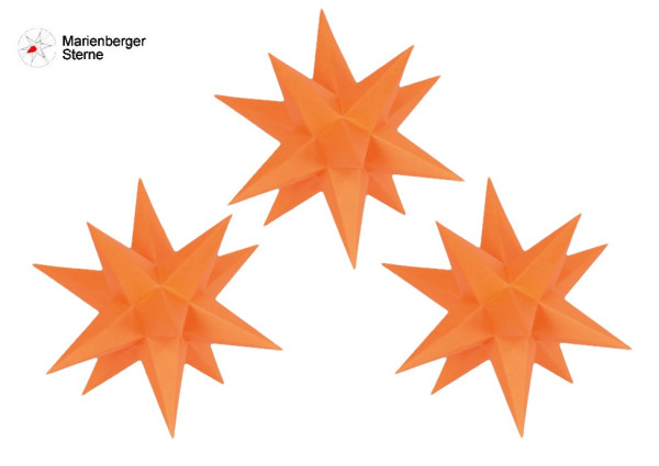 Marienberger Sterne (Papiersterne) 3er Set Orange, 3 Sterne 16 cm ohne Beleuchungsset & Netzgerät