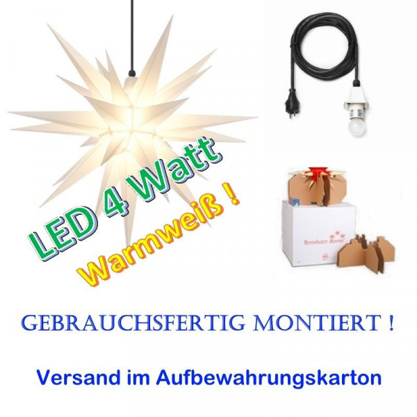 Herrnhuter Adventsstern Außenstern 68 cm Weiß mit LED + 5m Zuleitung gebrauchsfertig montiert im Aufbewahrungskarton