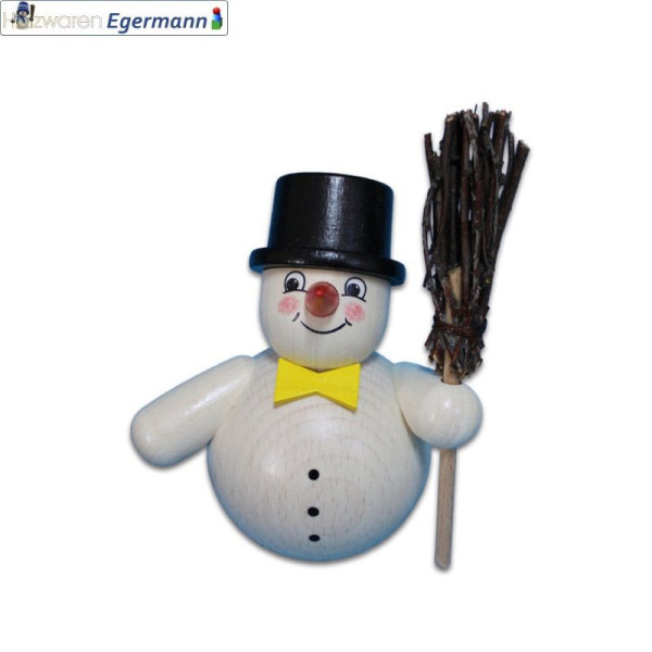 Schneemann mit Besen, Zylinder, ca. 11cm Holzwaren Egermann Grünhain-Beierfeld - Made in Germany -