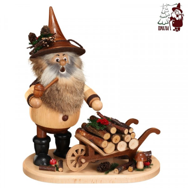 Erzgebirgische Räucherfigur "Waldwichtel mit Schiebock"26 cm