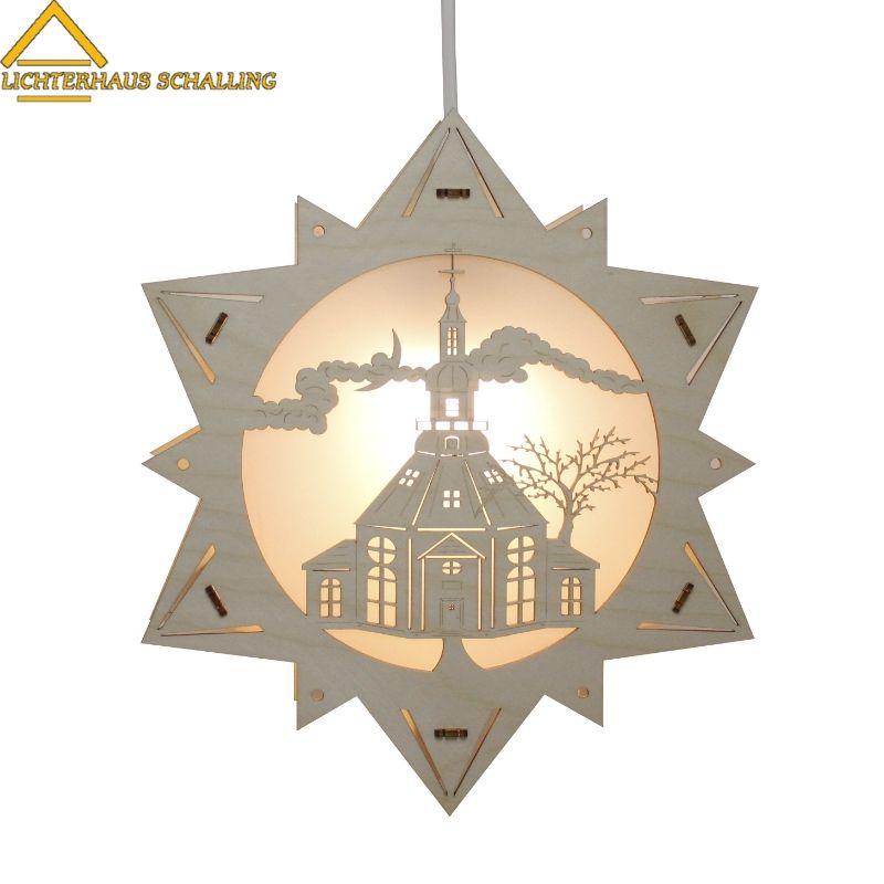 Erzgebirgisches Fensterbild elektrisch beleuchtet LED Motiv Seiffener Kirche  | Fensterbilder beleuchtet | Fensterbilder | Sterneshop Erzgebirge