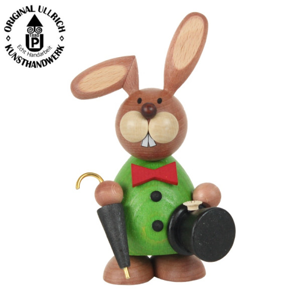 Osterhase Gentleman stehend mit Schirm und Zylinder, 12cm , ULLRICH® Kunsthandwerk