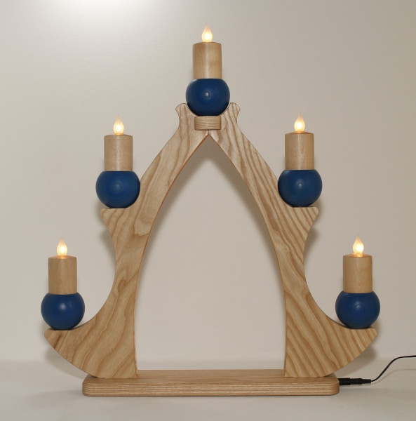Fensterbaum mit 5 Kerzen elektr. beleuchtet blau Kuhnert Holzkunst - Made in Germany, Artikel 27841