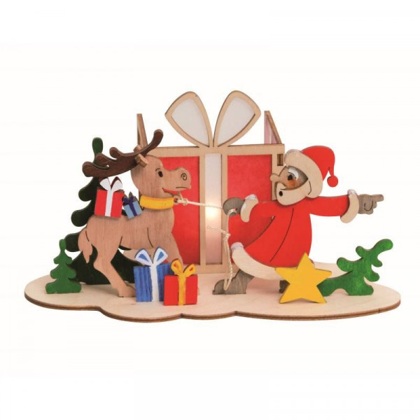 Bastelset Teelichthalter Weihnachtsmann mit Elch Größe ca. 18 x 15 x 10 cm, Artikel 10189