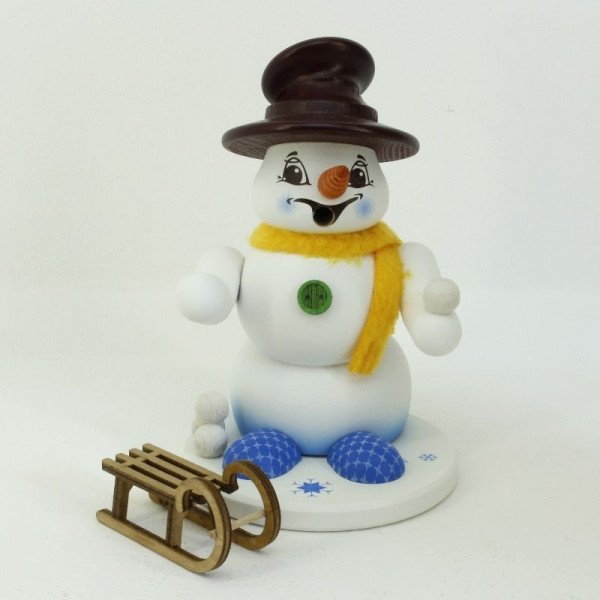 Schneemann Sigi klein Schlittenfahrer Räuchermann ca. 13 cm